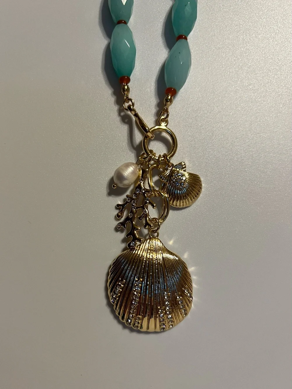Parker Rose Gold Shell Charm Turquoise Beaded Coastal Necklace NWT